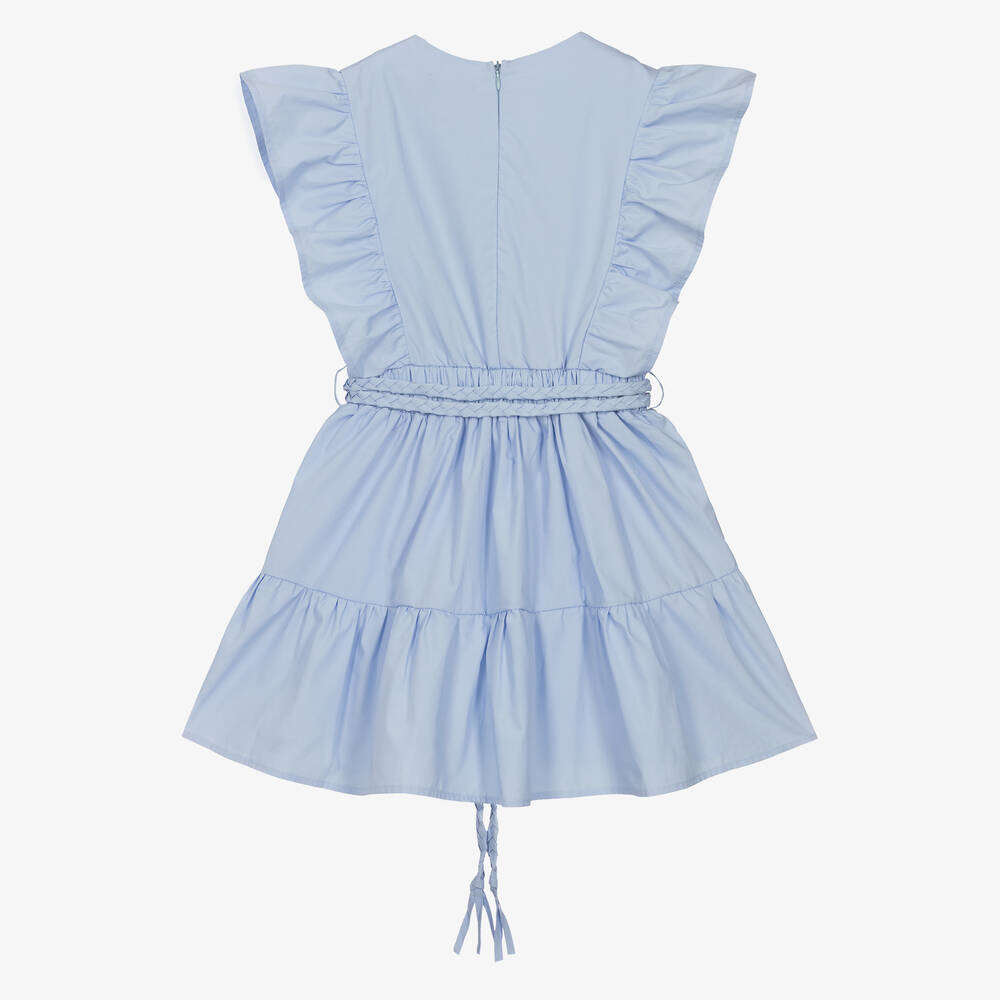 Fun & Fun-Girls Blue Jewelled Poplin Dress | Childrensalon Outlet
