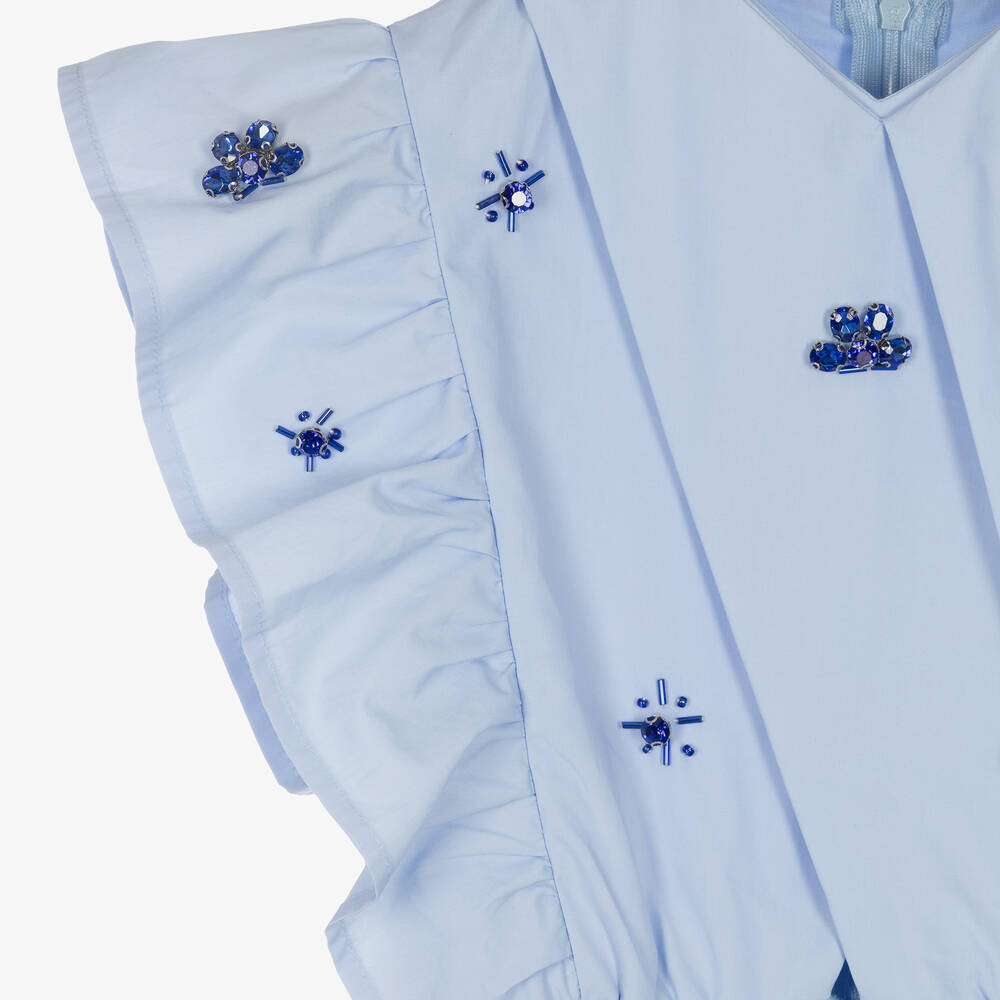 Fun & Fun-Girls Blue Jewelled Poplin Dress | Childrensalon Outlet