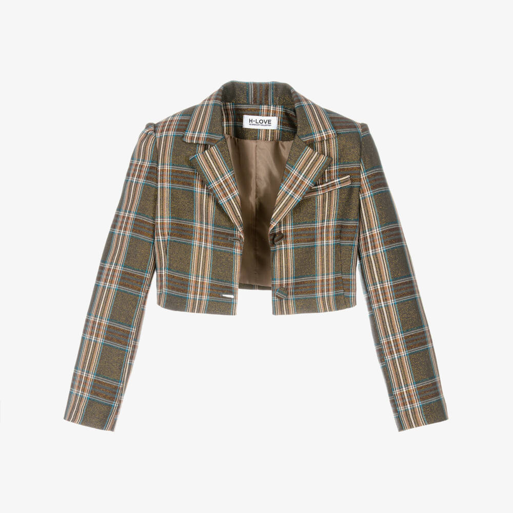 Fun & Fun-Girls Brown Checked Cropped Blazer | Childrensalon Outlet