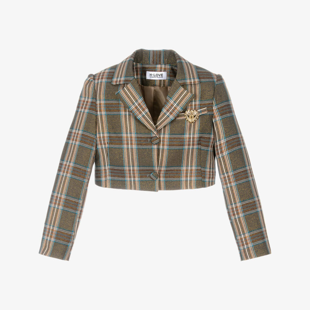Fun & Fun-Girls Brown Checked Cropped Blazer | Childrensalon Outlet
