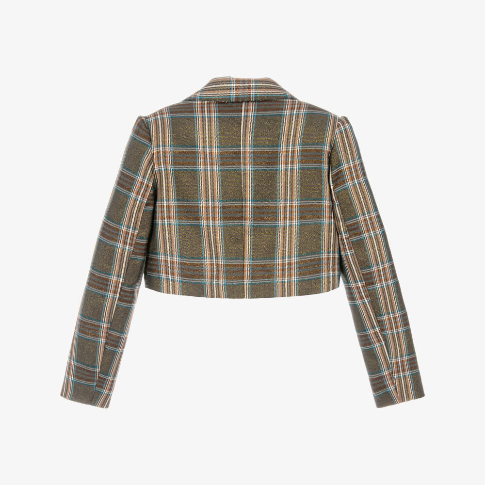 Fun & Fun-Girls Brown Checked Cropped Blazer | Childrensalon Outlet