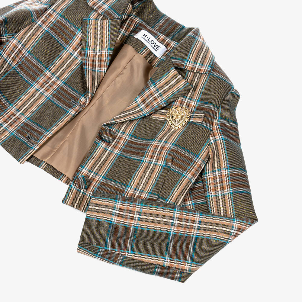 Fun & Fun-Girls Brown Checked Cropped Blazer | Childrensalon Outlet
