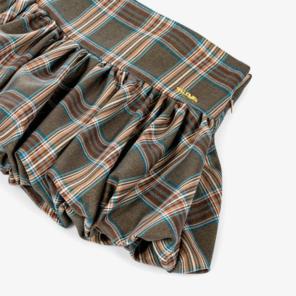Fun & Fun-Girls Brown Tartan Skirt with Bubble Hem | Childrensalon Outlet