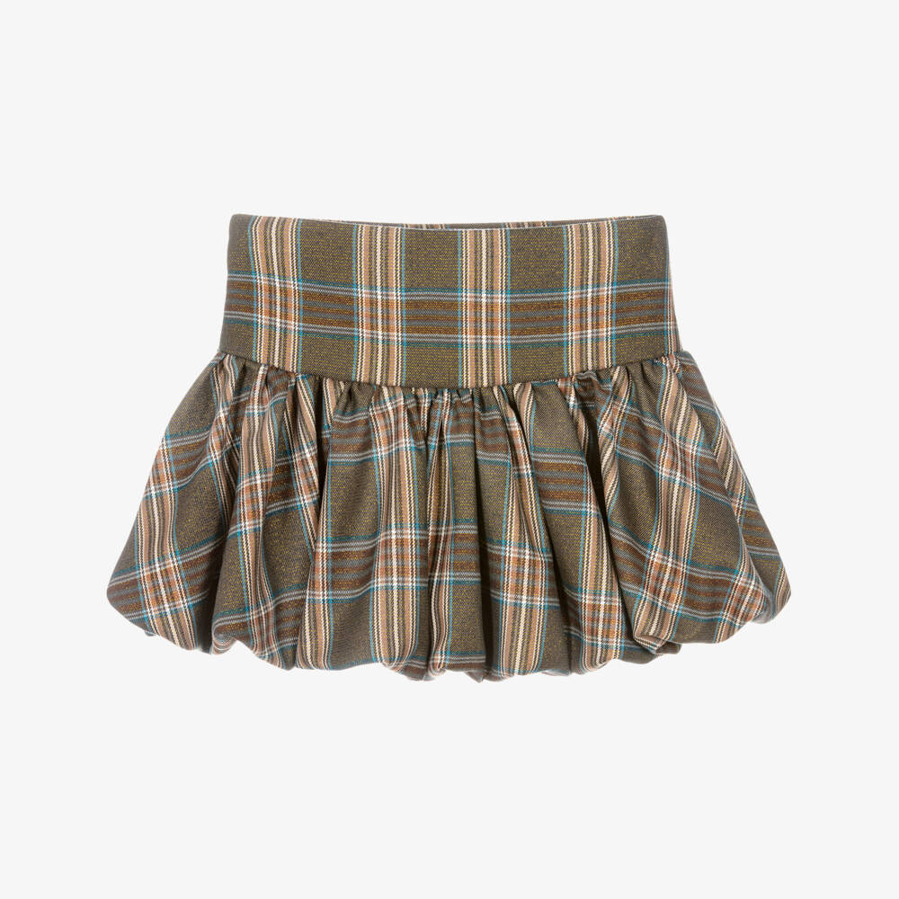 Fun & Fun-Girls Brown Tartan Skirt with Bubble Hem | Childrensalon Outlet
