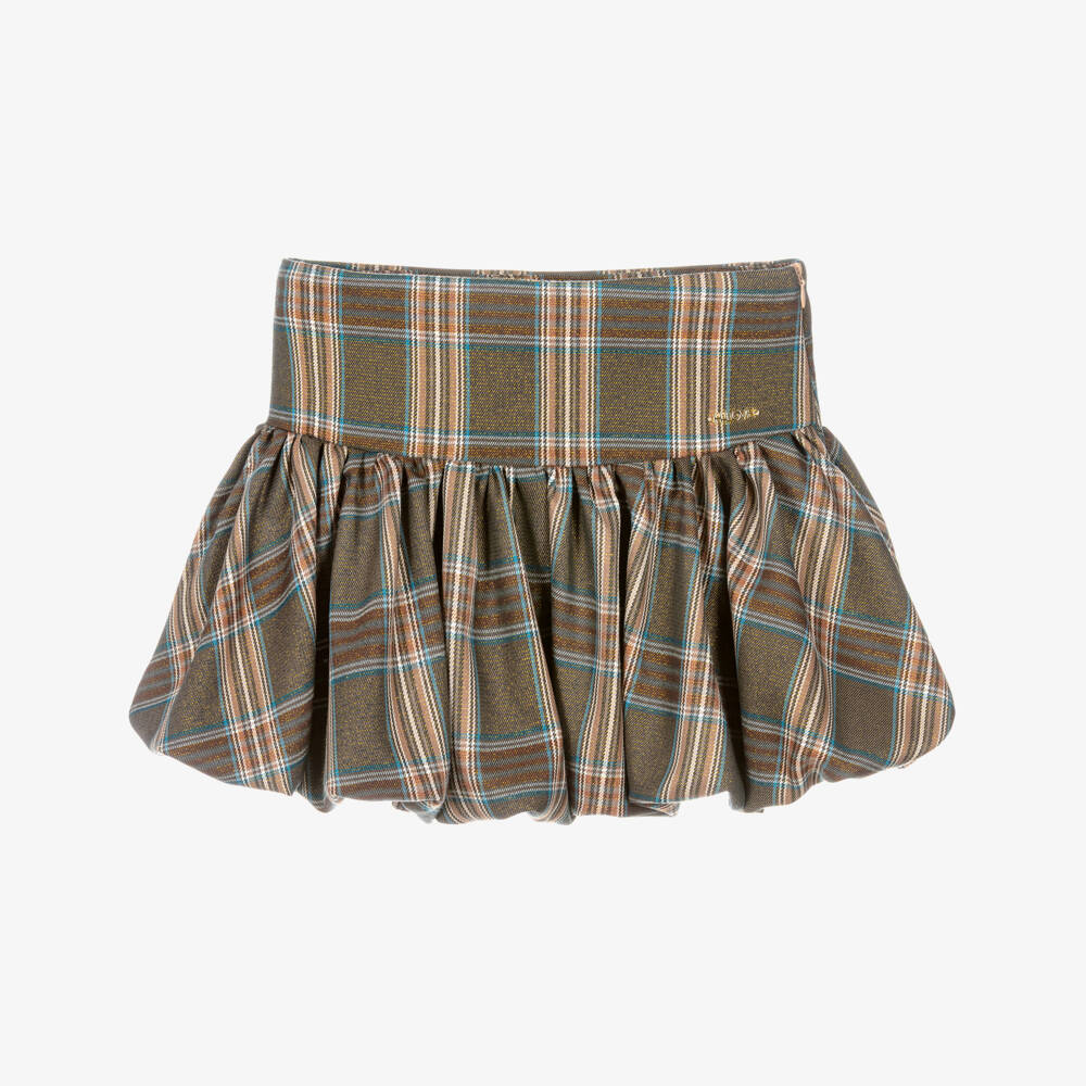 Fun & Fun-Girls Brown Tartan Skirt with Bubble Hem | Childrensalon Outlet
