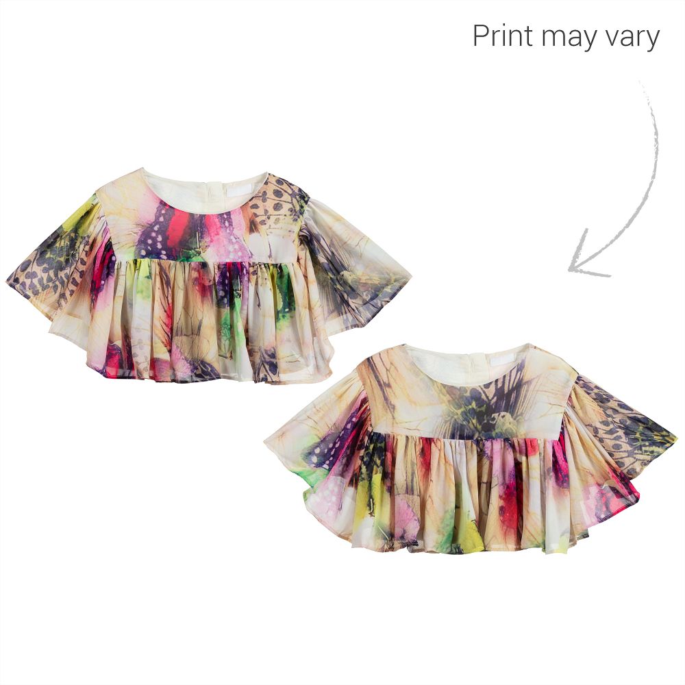 Fun & Fun-بلوز قصير كريب شيفون بطبعة ملونة للبنات | Childrensalon Outlet