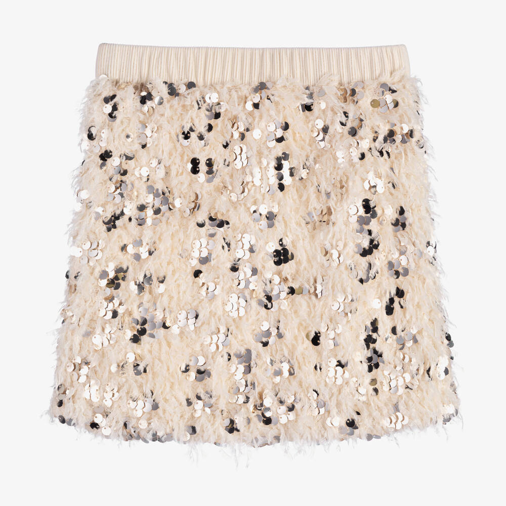 Fun & Fun-Girls Cream Sequin Feather Skirt | Childrensalon Outlet