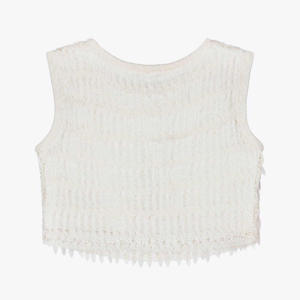 Fun & Fun-Кремовый трикотажный топ с цветочными пайетками для девочек | Childrensalon Outlet