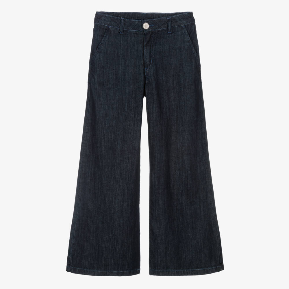 Fun & Fun-Girls Dark Blue Wide-Leg Denim Trousers | Childrensalon Outlet