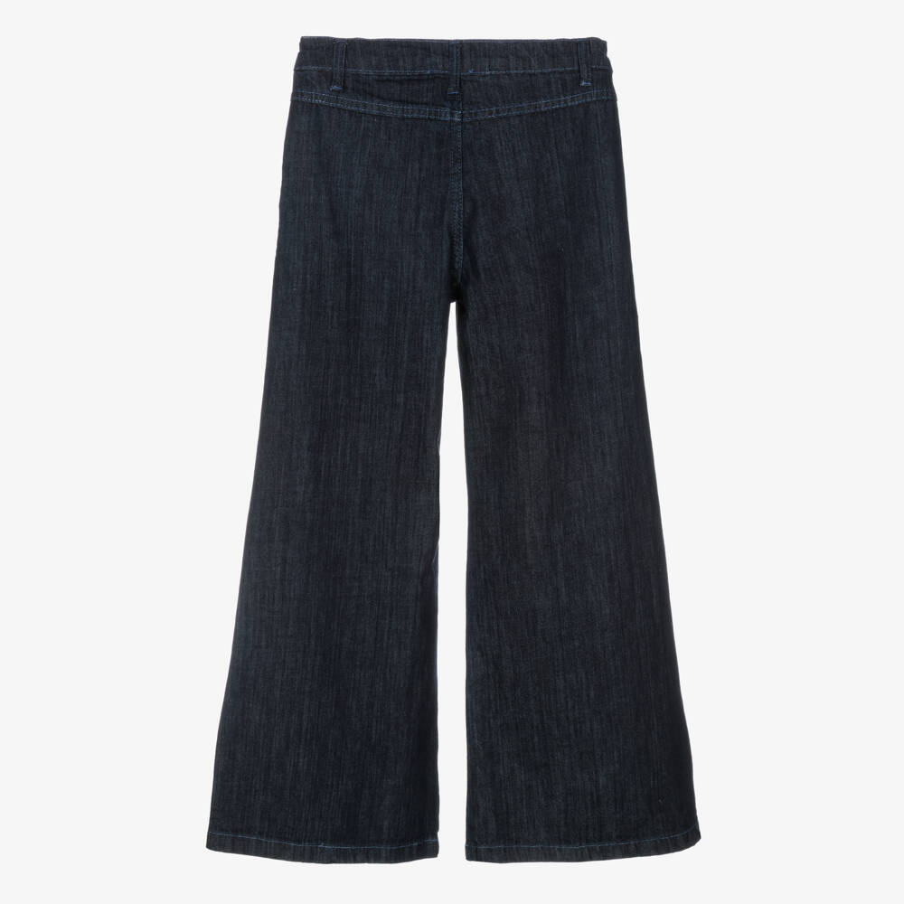 Fun & Fun-Girls Dark Blue Wide-Leg Denim Trousers | Childrensalon Outlet