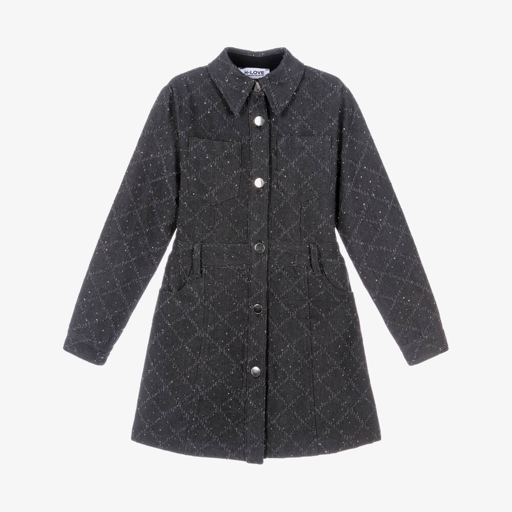 Fun & Fun-Girls Dark Grey Diamanté Denim Dress | Childrensalon Outlet