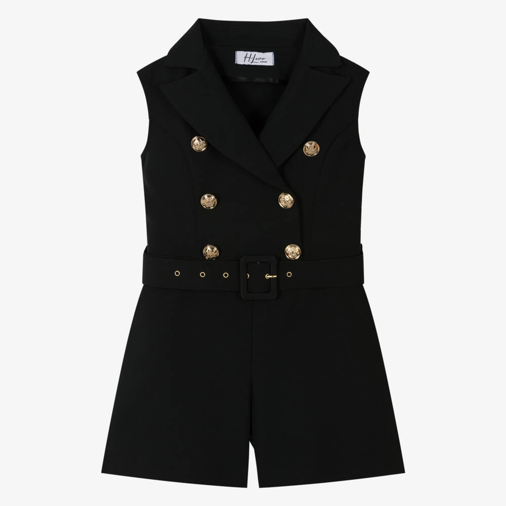 Fun & Fun-Girls Elegant Black Belted Romper | Childrensalon Outlet