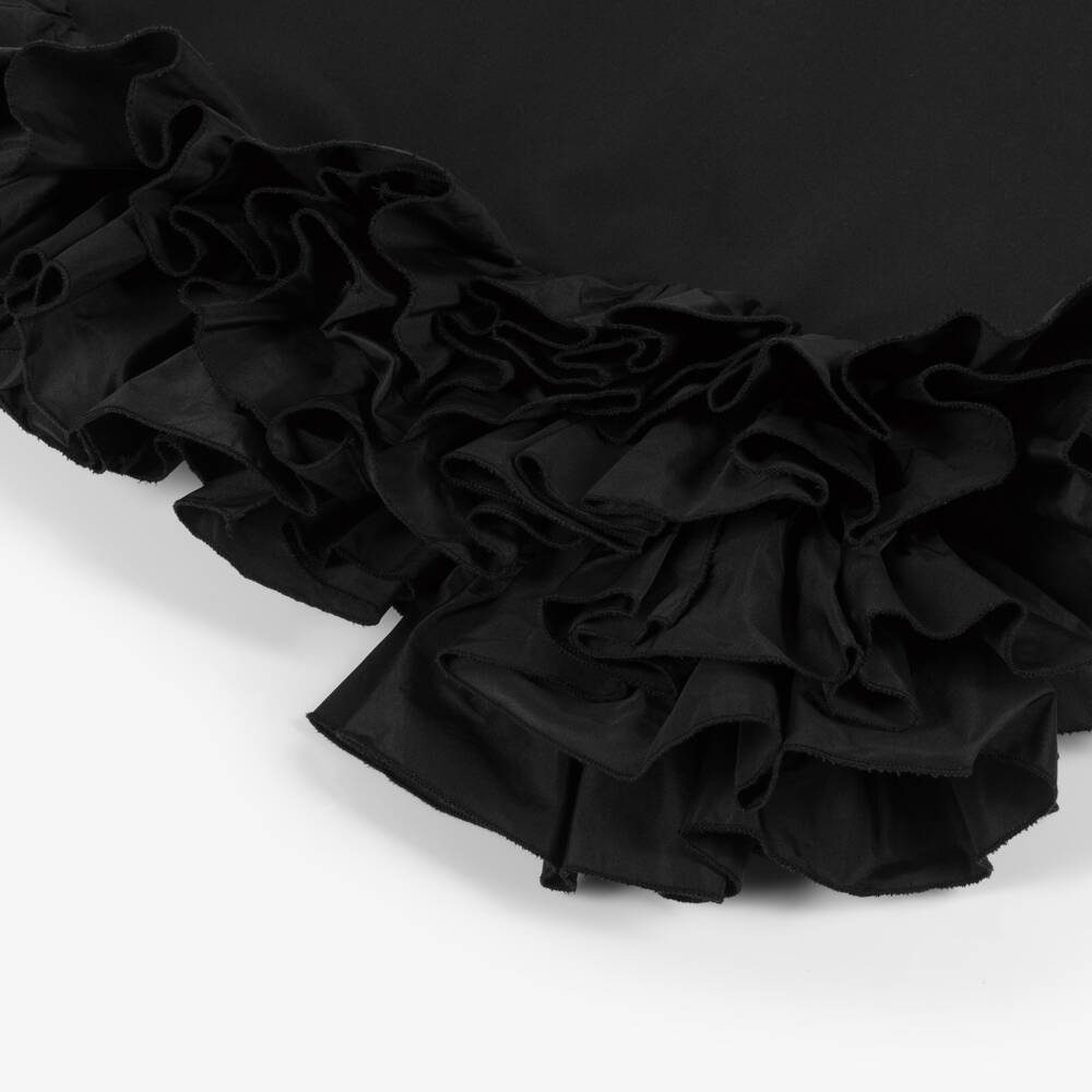 Fun & Fun Couture-Girls Elegant Black Ruffle Shoulder Dress | Childrensalon Outlet