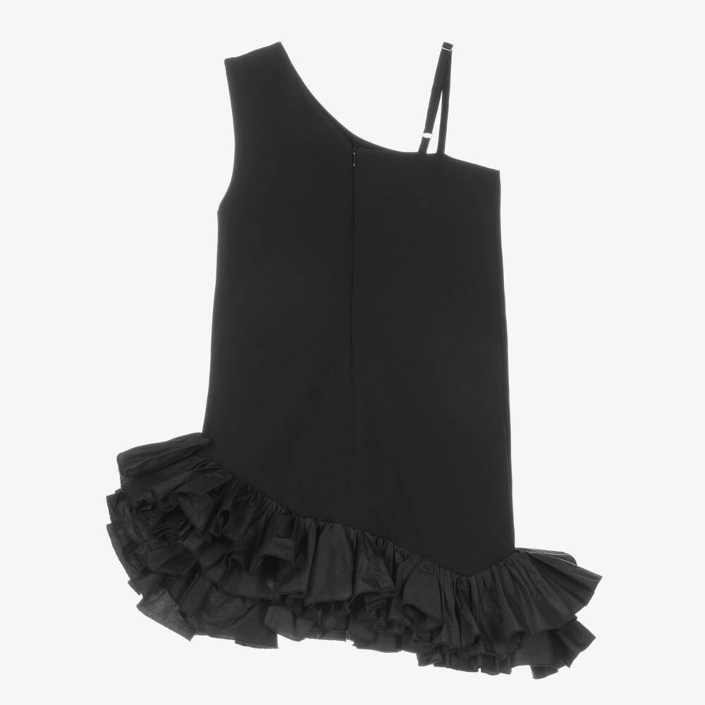 Fun & Fun Couture-Girls Elegant Black Ruffle Shoulder Dress | Childrensalon Outlet