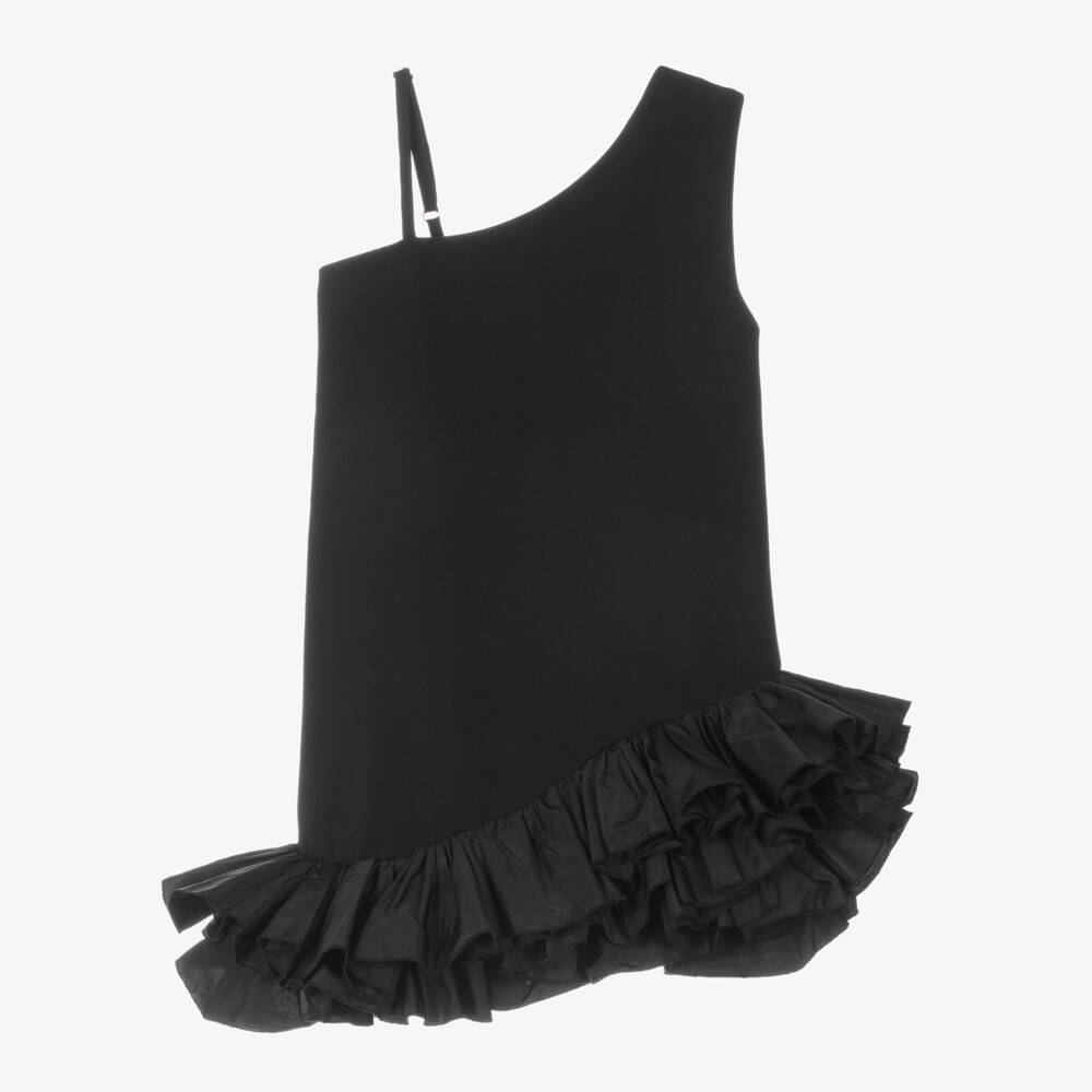 Fun & Fun Couture-Girls Elegant Black Ruffle Shoulder Dress | Childrensalon Outlet
