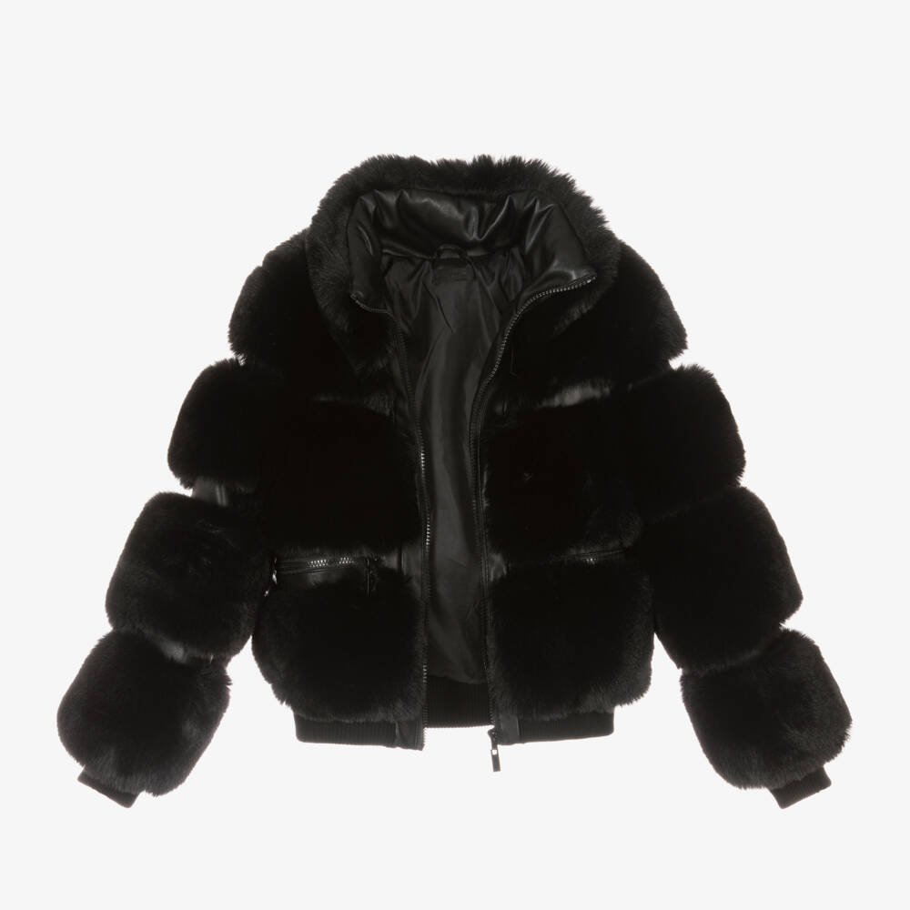 Fun & Fun-Girls Elegant Ebony Faux Fur Coat | Childrensalon Outlet