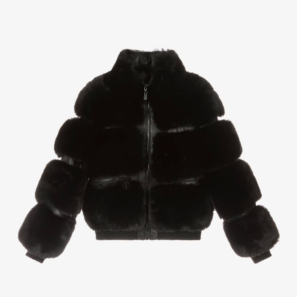 Fun & Fun-Girls Elegant Ebony Faux Fur Coat | Childrensalon Outlet