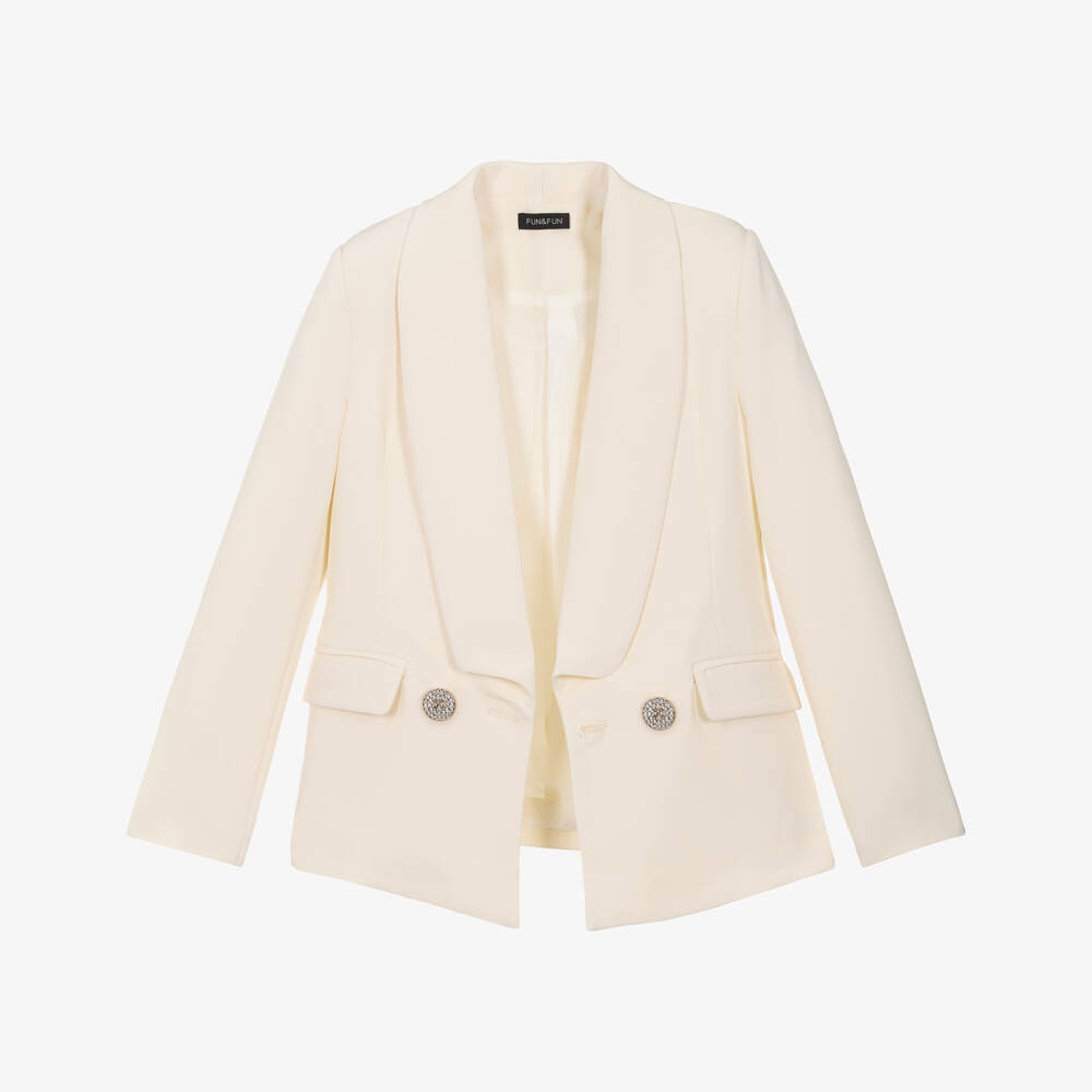 Fun & Fun-Girls Elegant Ivory Buttoned Jacket | Childrensalon Outlet