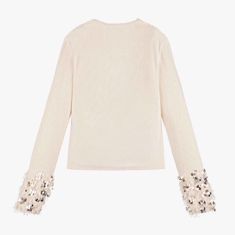 Fun & Fun-Girls Elegant Ivory Feathered Tee | Childrensalon Outlet