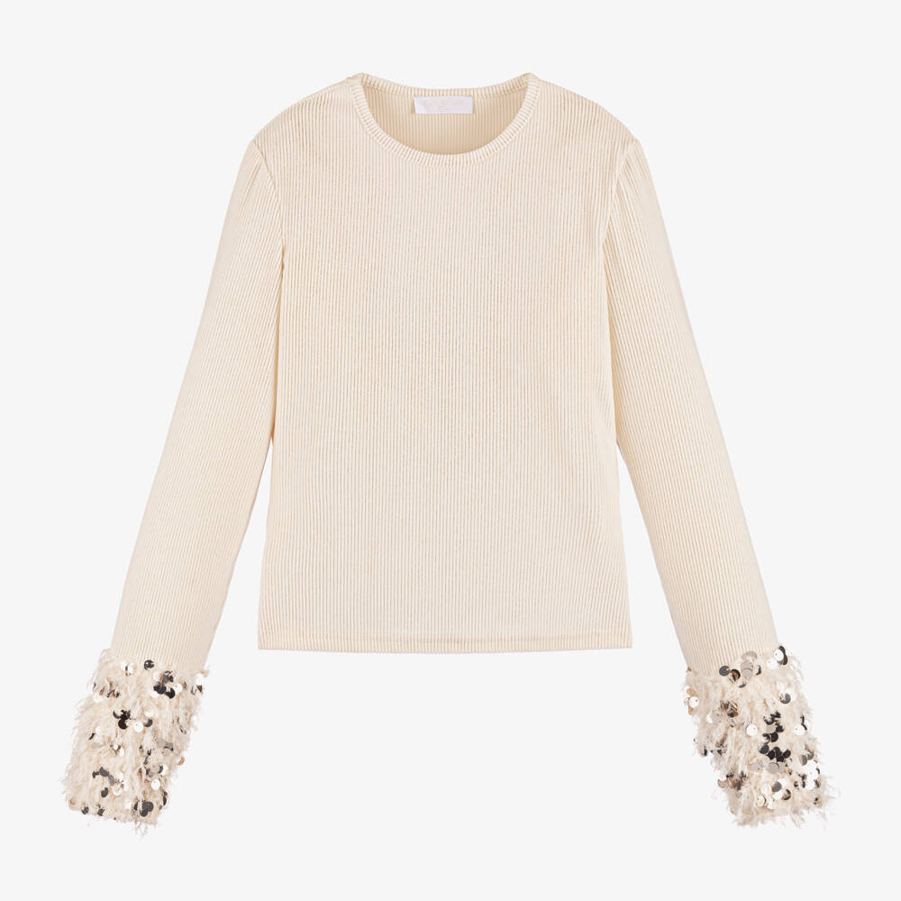 Fun & Fun-Girls Elegant Ivory Feathered Tee | Childrensalon Outlet