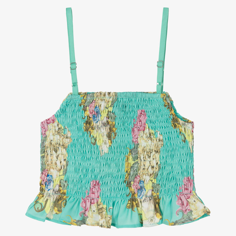 Fun & Fun-Girls Emerald Floral Shirred Top | Childrensalon Outlet