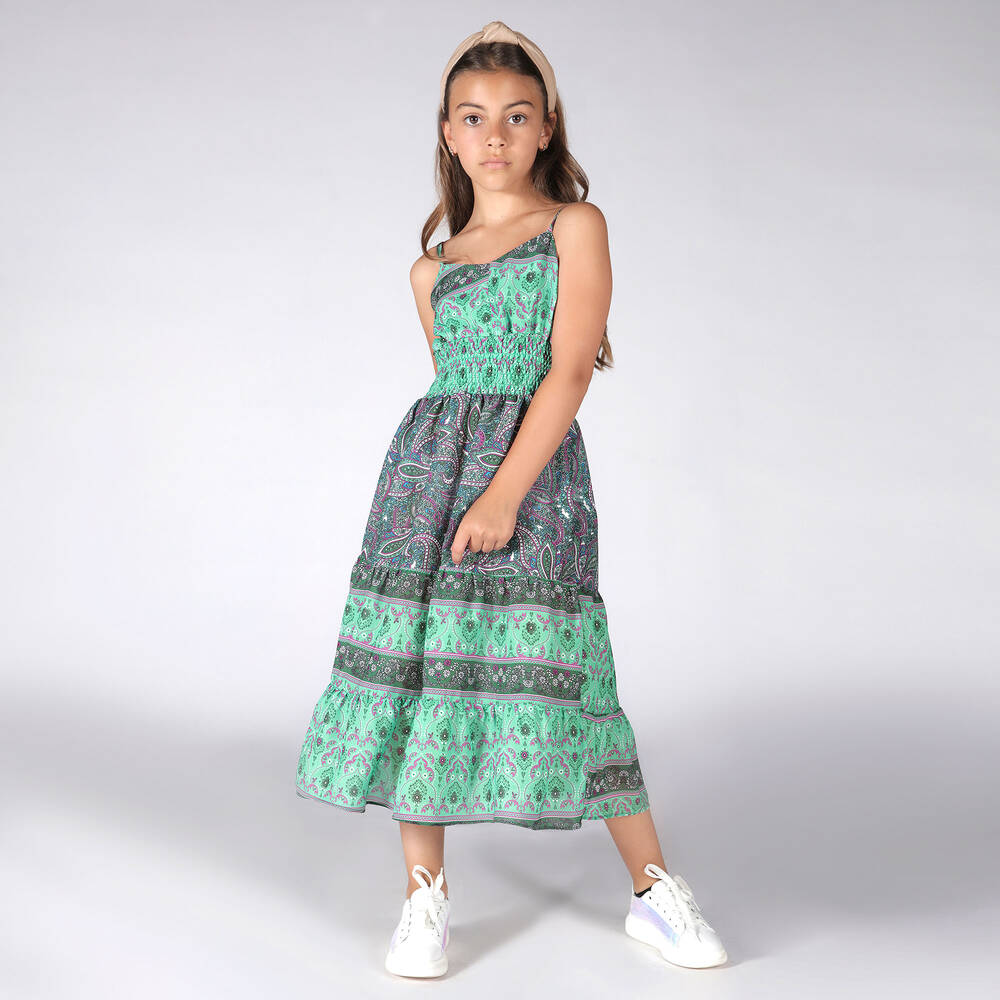Fun & Fun Chic-Girls Green Paisley Dress | Childrensalon Outlet