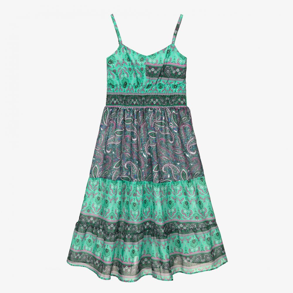 Fun & Fun Chic - Зеленое платье с узором пейсли для девочек | Childrensalon