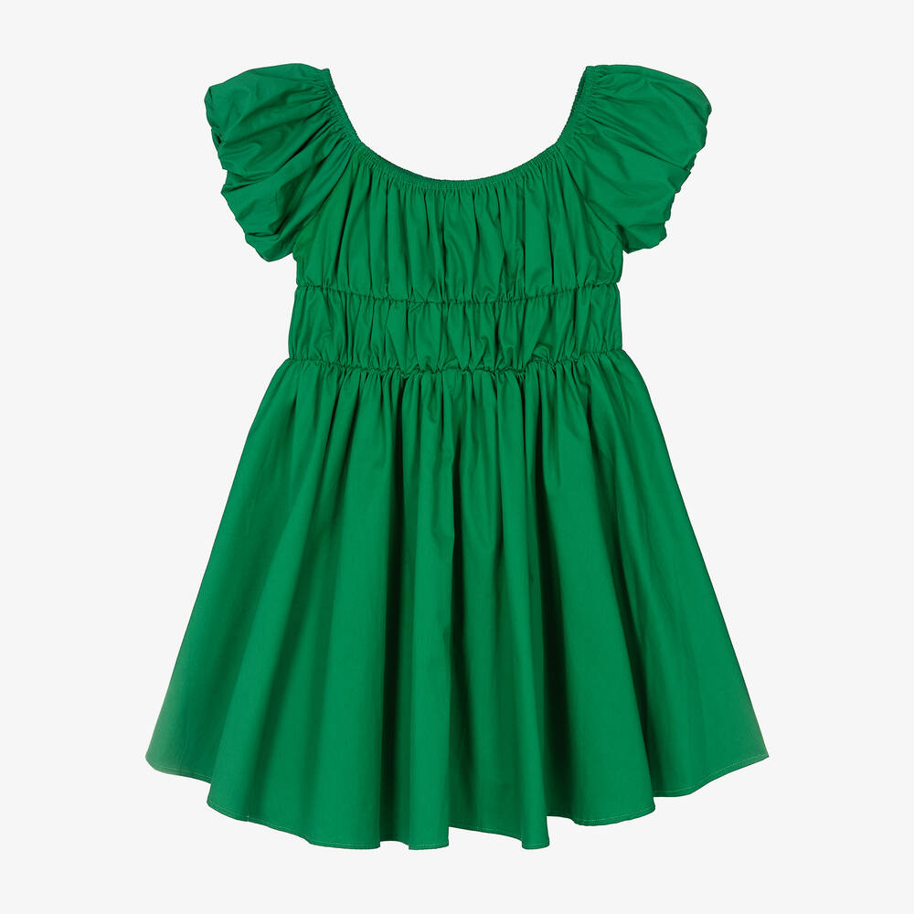 Fun & Fun-Зеленое хлопковое платье с рюшами | Childrensalon Outlet