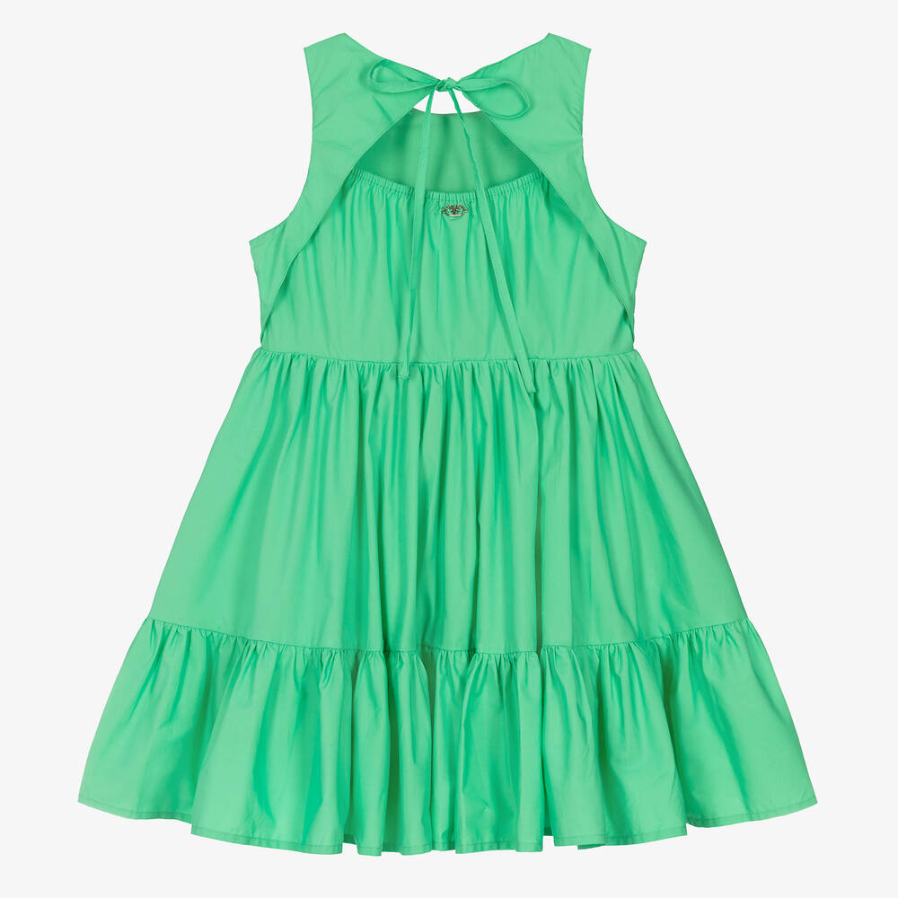 Fun & Fun-Girls Green Tiered Cotton Poplin Dress | Childrensalon Outlet