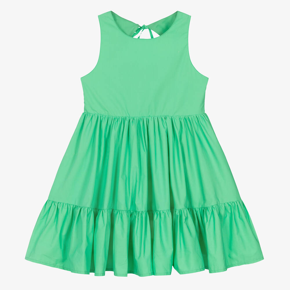 Fun & Fun-Girls Green Tiered Cotton Poplin Dress | Childrensalon Outlet