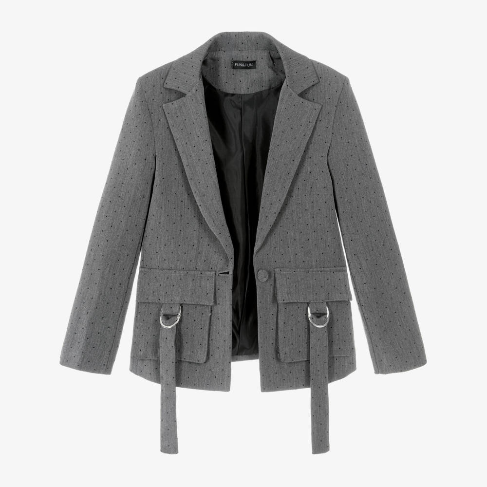 Fun & Fun-Girls Grey Diamanté Stud Blazer | Childrensalon Outlet