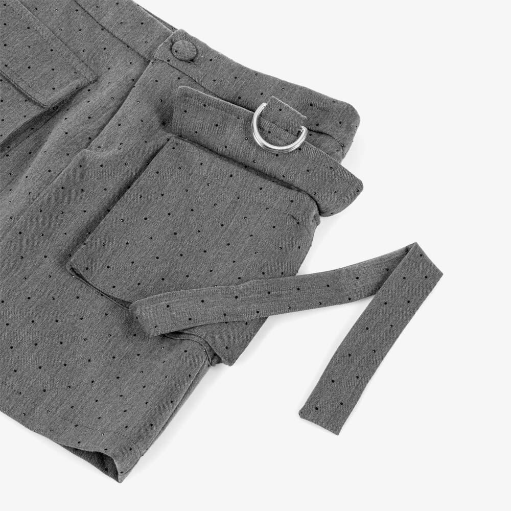Fun & Fun-Girls Grey Diamanté Stud Utility Skirt | Childrensalon Outlet