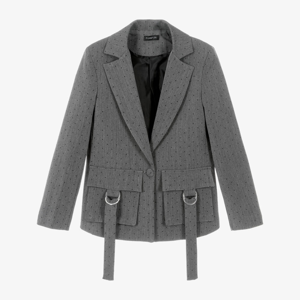 Fun & Fun-Girls Grey Diamanté Stud Blazer | Childrensalon Outlet