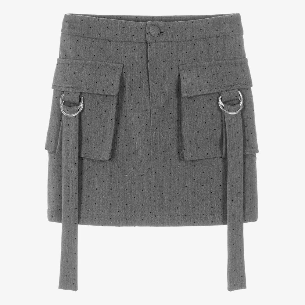 Fun & Fun-Girls Grey Diamanté Stud Utility Skirt | Childrensalon Outlet