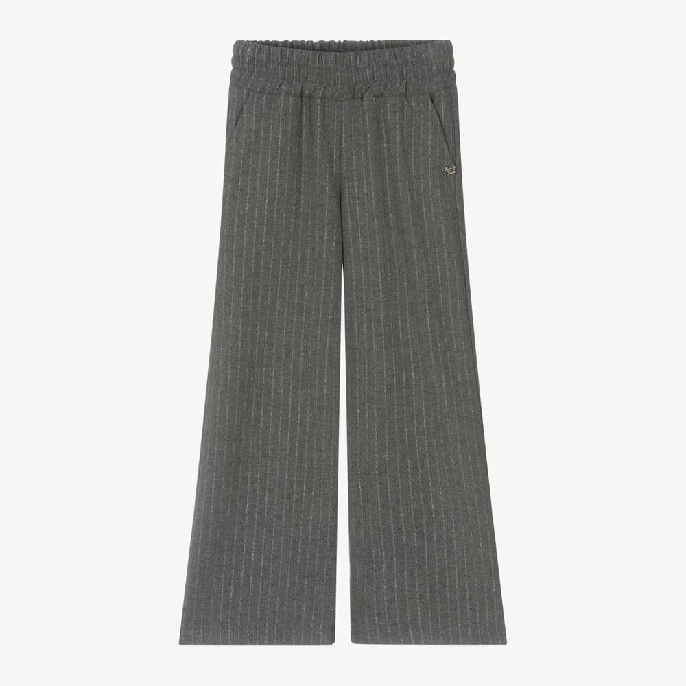 Fun & Fun-Girls Grey Pinstripe Wide Leg Trousers | Childrensalon Outlet