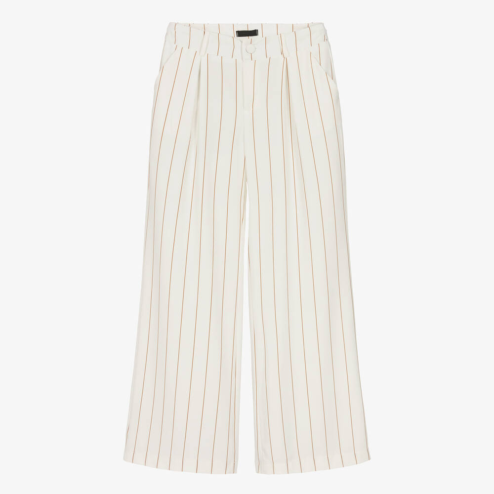 Fun & Fun-Girls Ivory & Brown Pinstripe Trousers | Childrensalon Outlet