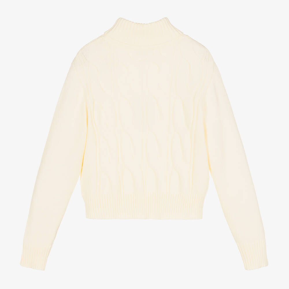 Fun & Fun Chic-Girls Ivory Cable Knit Polo Neck Sweater | Childrensalon Outlet