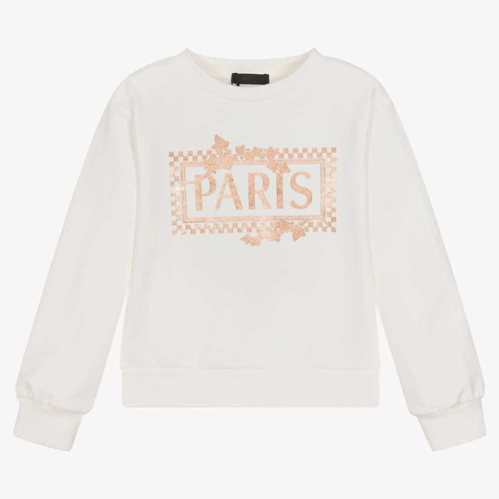 Fun & Fun - Girls Ivory Cotton Sweatshirt | Childrensalon