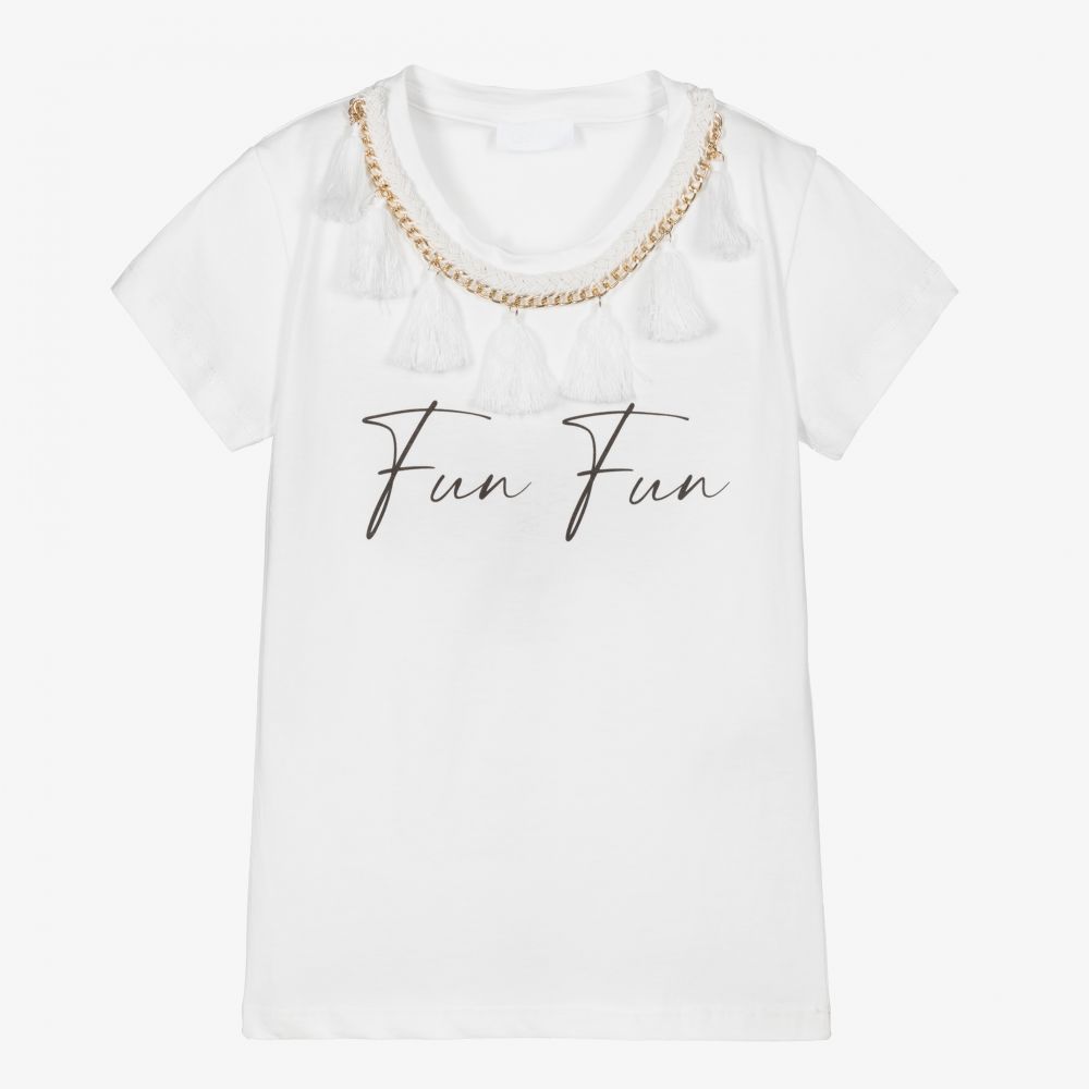 Fun & Fun - Elfenbeinfarbenes Baumwoll-T-Shirt (M) | Childrensalon