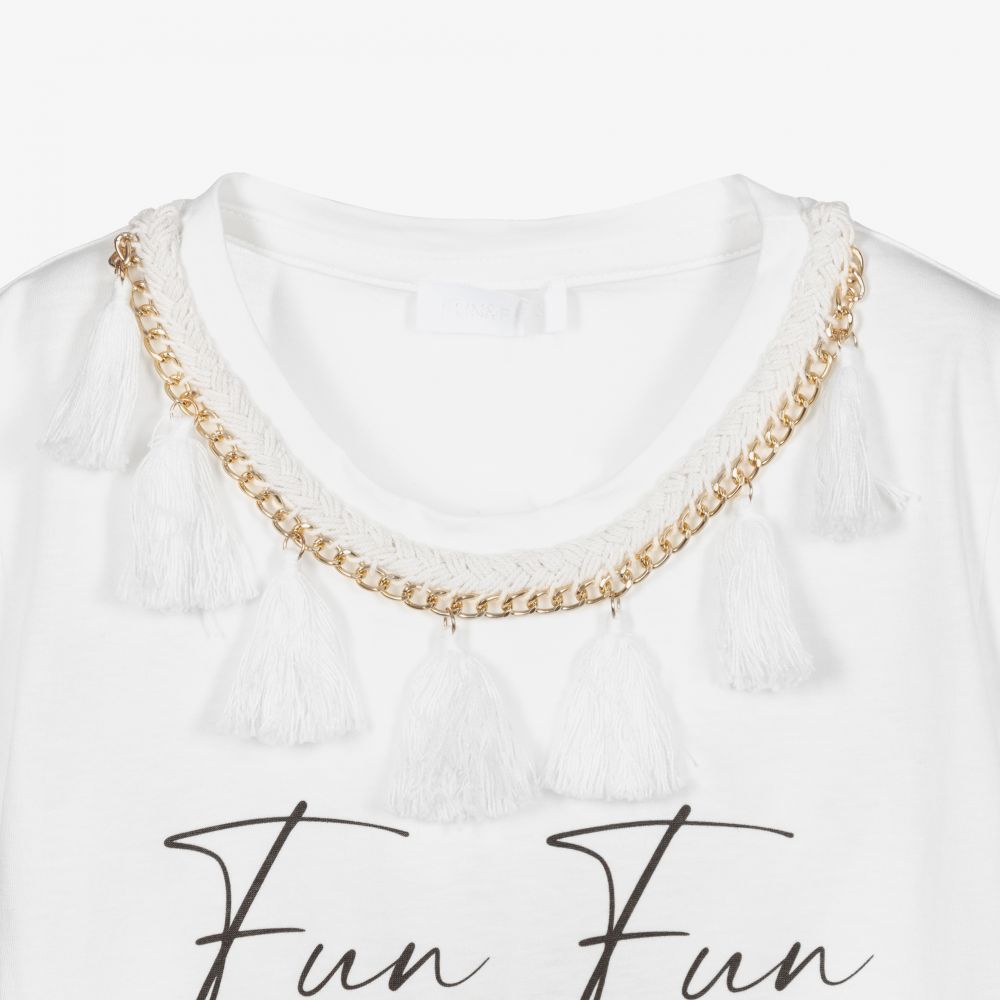 Fun & Fun-Кремовая хлопковая футболка для девочек | Childrensalon Outlet