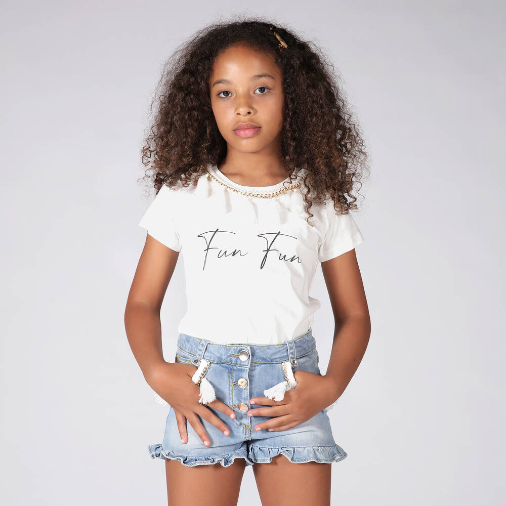 Fun & Fun-Кремовая хлопковая футболка для девочек | Childrensalon Outlet