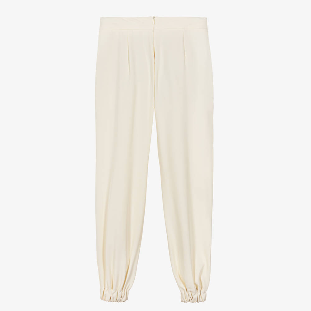 Fun & Fun-Girls Ivory Crêpe Trousers with Diamanté Buckle | Childrensalon Outlet