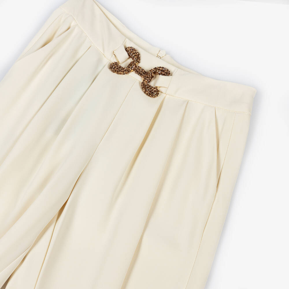 Fun & Fun-Girls Ivory Crêpe Trousers with Diamanté Buckle | Childrensalon Outlet