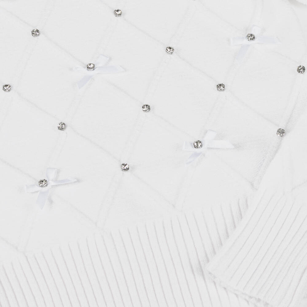 Fun & Fun-Girls Ivory Diamanté Bow Pullover | Childrensalon Outlet