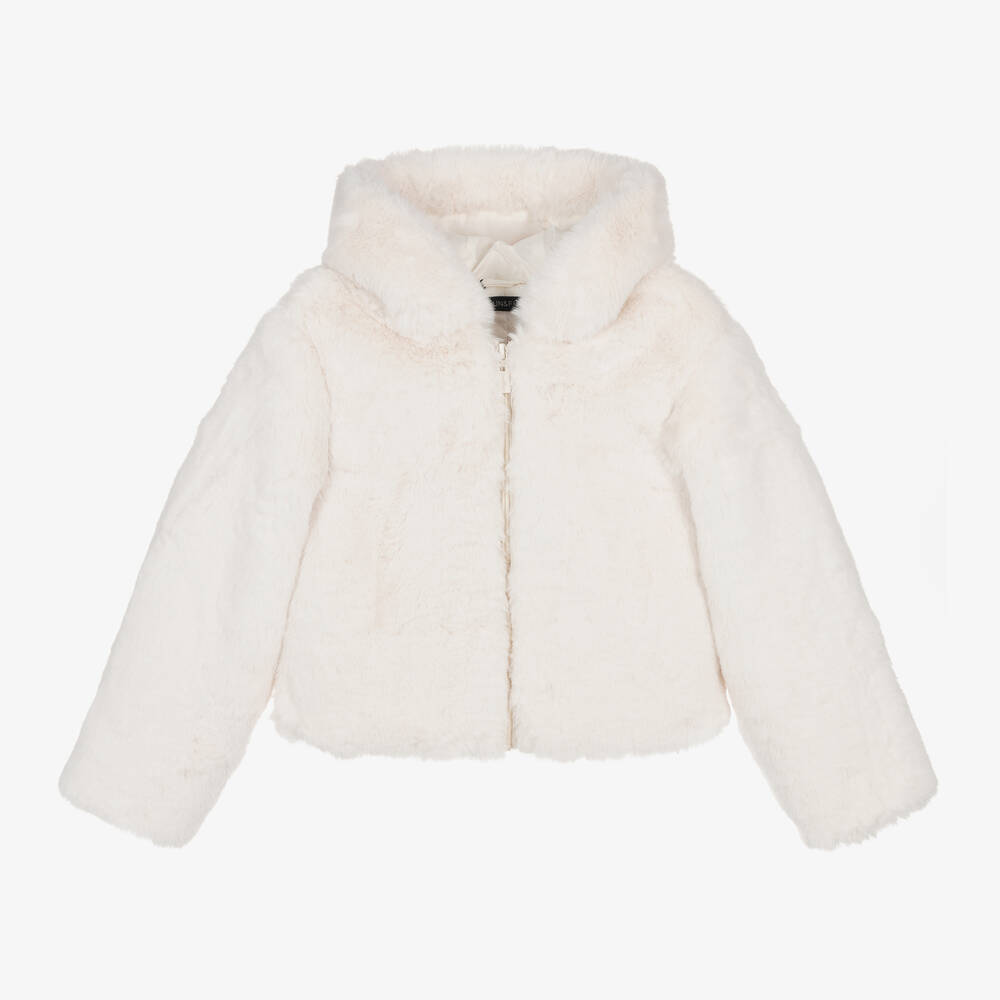 Fun & Fun-Girls Ivory Hooded Faux Fur Jacket | Childrensalon Outlet