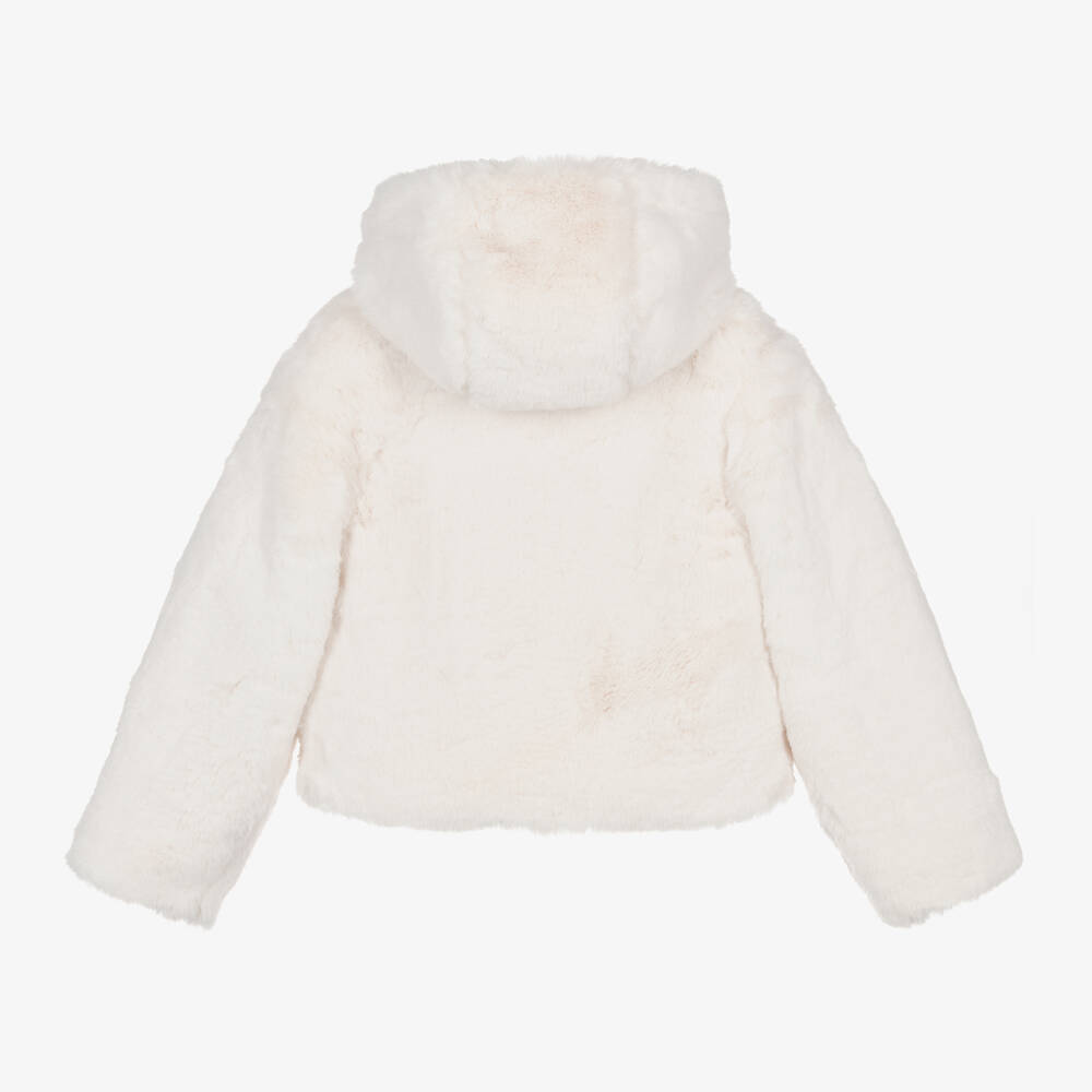Fun & Fun-Girls Ivory Hooded Faux Fur Jacket | Childrensalon Outlet