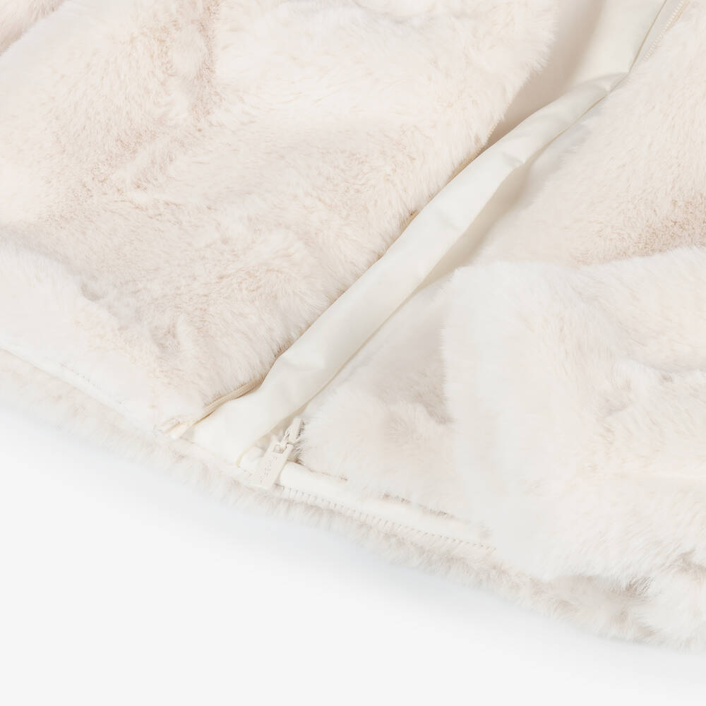 Fun & Fun-Girls Ivory Hooded Faux Fur Jacket | Childrensalon Outlet