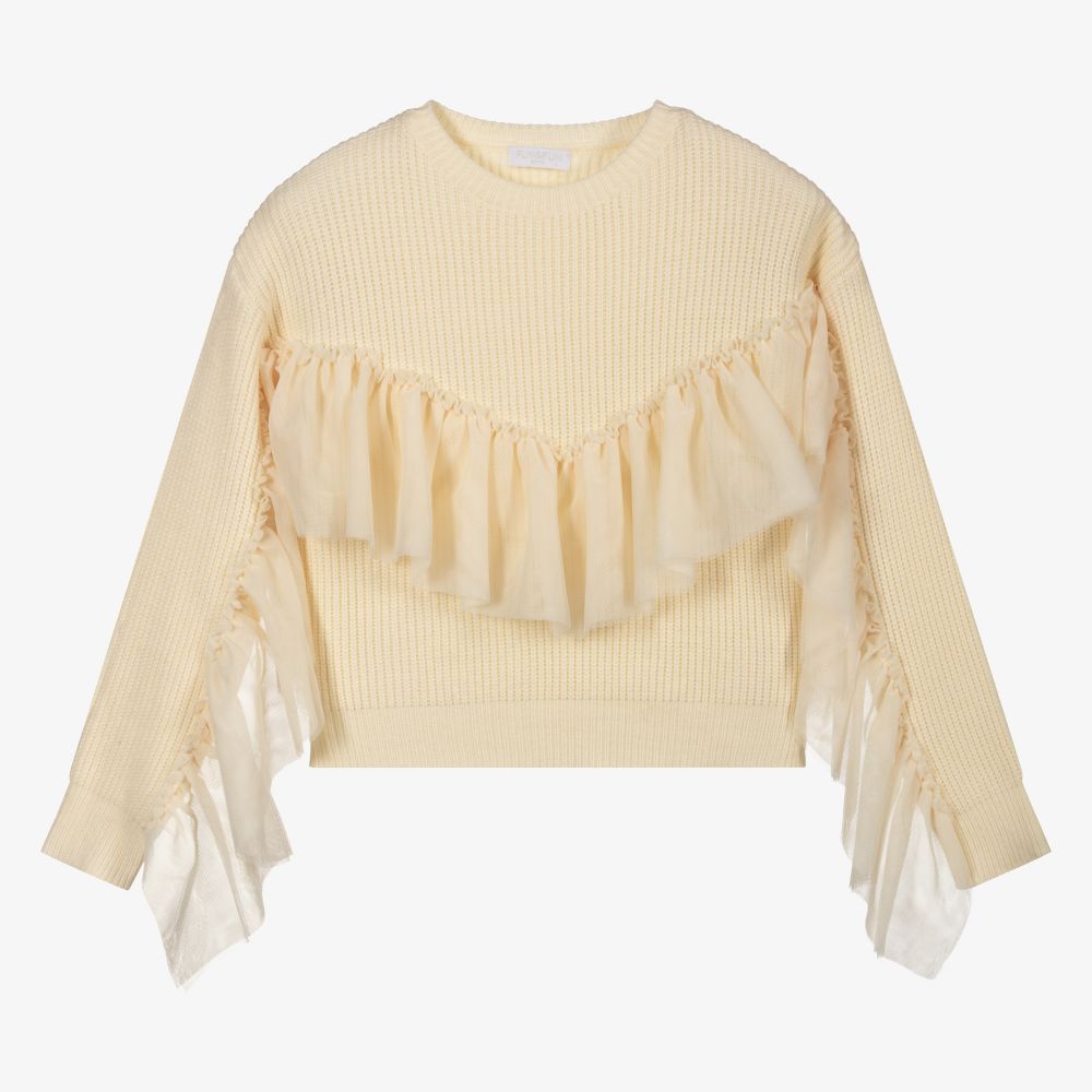 Fun & Fun Chic Girls Ivory Knitted Sweater Childrensalon Outlet