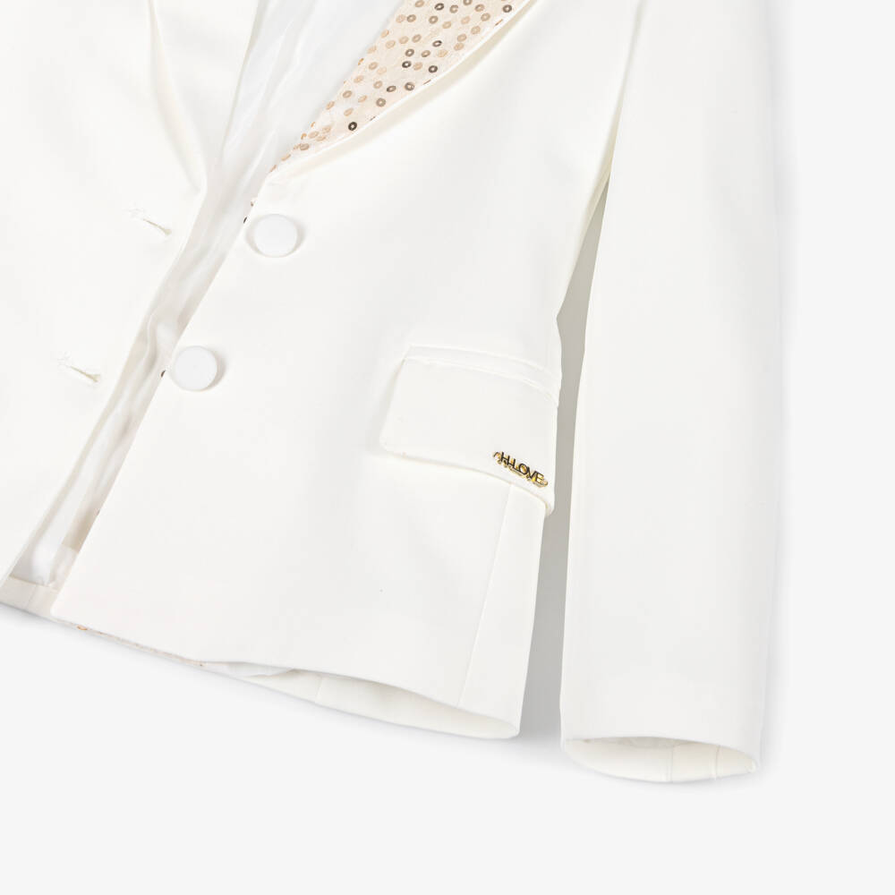 Fun & Fun-Girls Ivory Longline Blazer with Lace & Sequins | Childrensalon Outlet
