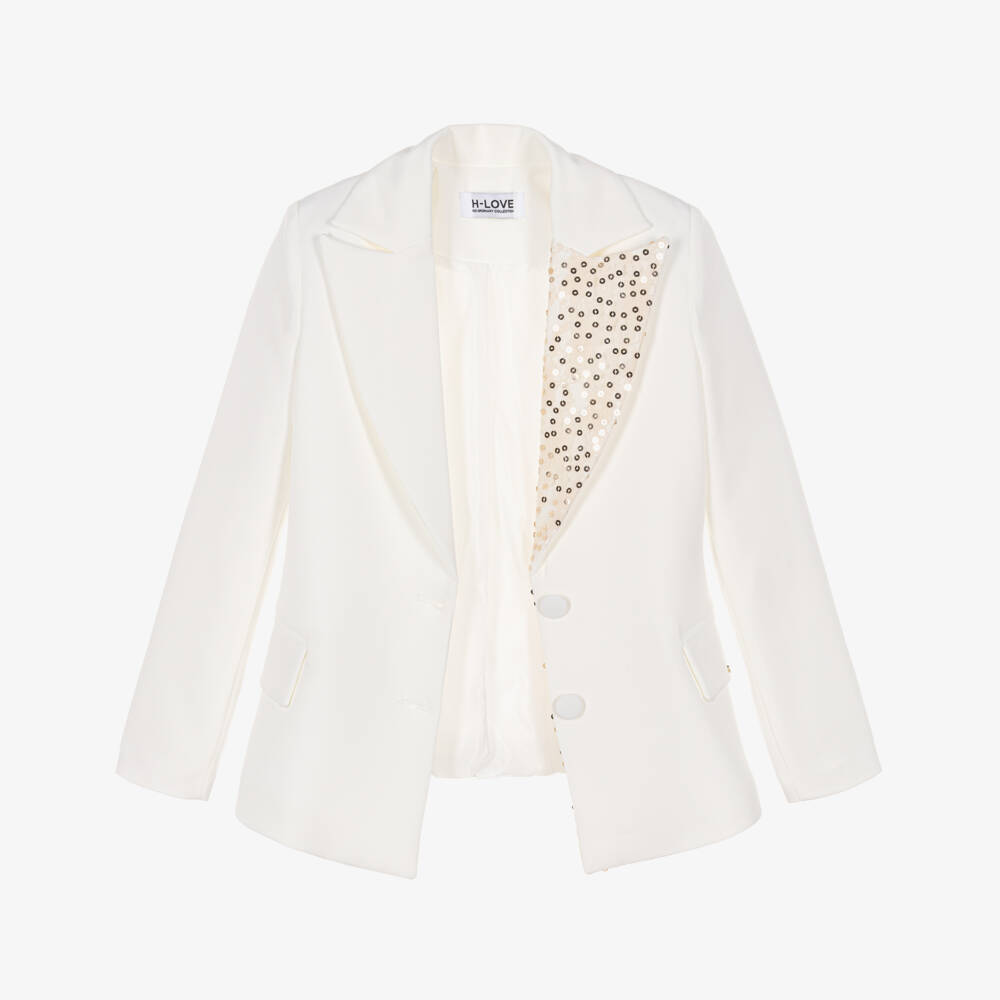 Fun & Fun-Girls Ivory Longline Blazer with Lace & Sequins | Childrensalon Outlet